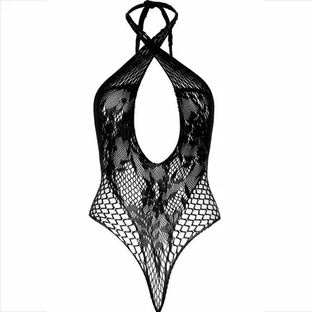 Leg Avenue halter tedi sa čipkom i mrežastim dizajnom crna jedna veličina