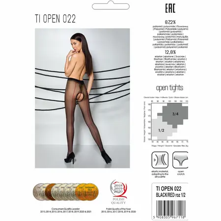 Passion TIOPEN 022 crna/crvena dekorativne otvorene hulahopke 20 DEN 1/2