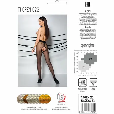Passion Tiopen 022 Black Tights 3/4 Length 20 DEN - Elegant Detailing