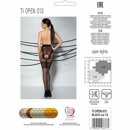 Passion TIOPEN 013 Black Tights 1/2 - Decorative Open Design, 20/40 DEN