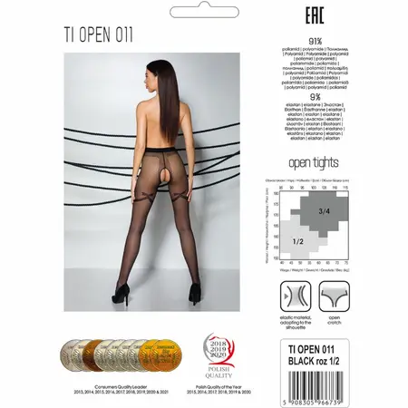 PASSION TIOPEN 011 Black Openwork Tights 20 DEN Size 1/2
