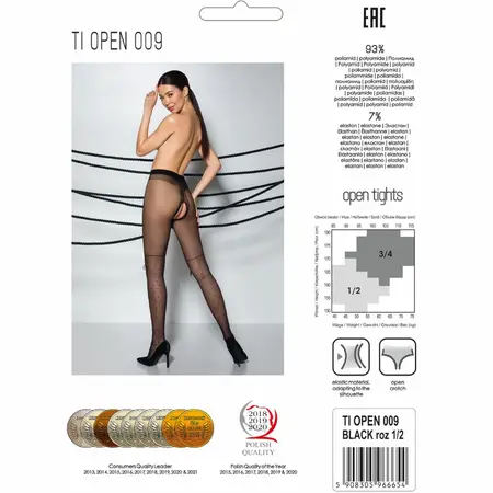 PASSION Tiopen 009 3/4 Black Tights 20 DEN - Elegant Decorative Design