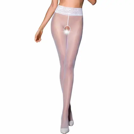 PASSION TIOPEN 008 Elegant White Tights 30 DEN Lace Detail Size 1/2