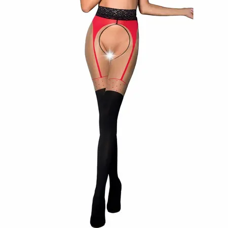 PASSION TIOPEN 003 Red 3/4 Tights with Polka Dot Detail 20/40 DEN
