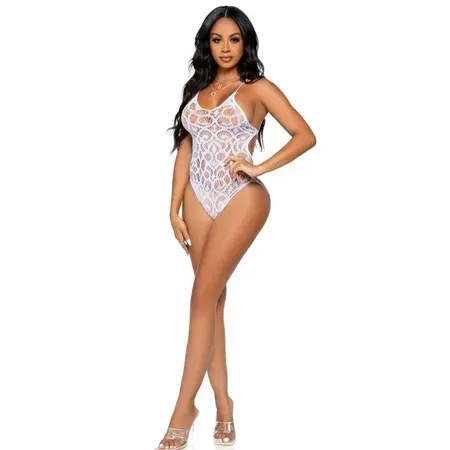 Leg Avenue Teddy Scroll Lace Seamless White One Size Open Back
