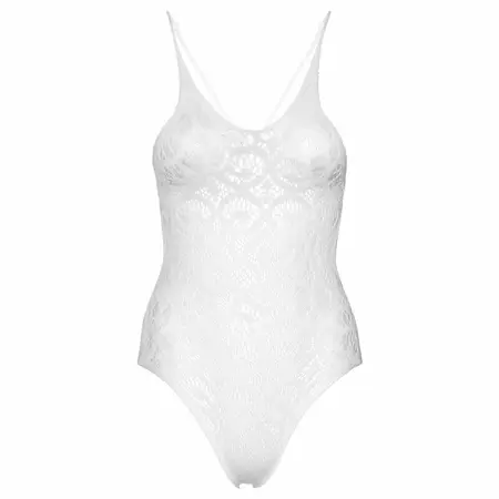 Leg Avenue Teddy Scroll Lace Seamless White One Size Open Back