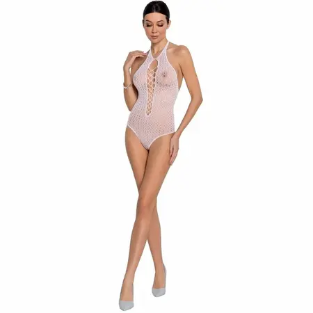 Passion BS088 Beli mrežasti bodystocking - jedna veličina, čipkasti detalji