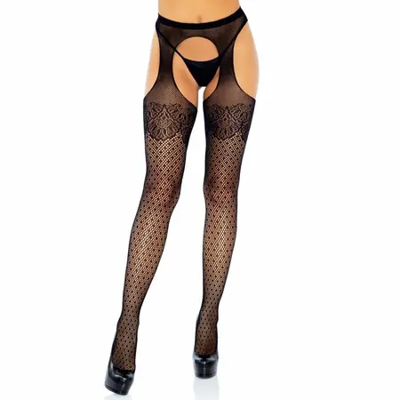 Leg Avenue Polka Dot Suspender Tights Lace Top One Size Black