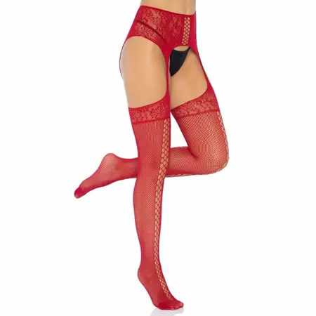 Leg Avenue High Waist Lace Top Garter Belt Stockings Burgundy One Size
