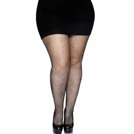 Leg Avenue Backseam Fishnet Pantyhose Black Plus Size - Elegant Hosiery