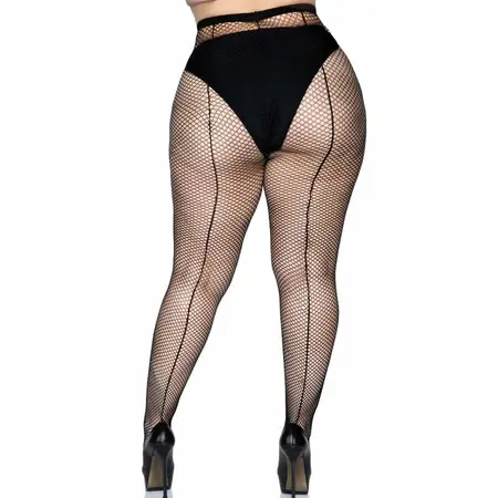 Leg Avenue Backseam Fishnet Pantyhose Black Plus Size - Elegant Hosiery