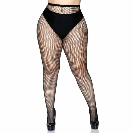 Leg Avenue Plus Size Ribane Ceglene Carape - Klasicni Crni Mrezasti Dizajn