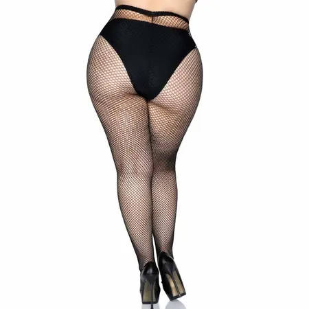 Leg Avenue Plus Size Ribane Ceglene Carape - Klasicni Crni Mrezasti Dizajn