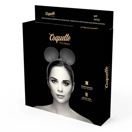 Coquette Chic Desire Veganska Kozna Traka za Glavu sa Misjim Usima - Crna, Podesiva