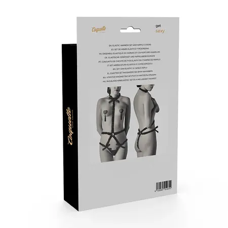 Coquette Chic Desire Elasticni Harness Set sa Navlakama za Bradavice Crni