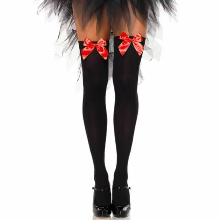 Leg Avenue Crne Najlon Carape Preko Kolena sa Crvenom Masnom One Size - Elegantne Hožerije