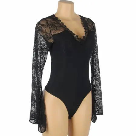 Subblime Teddy L/XL - crni body sa cvetnom čipkom i dugim rukavima