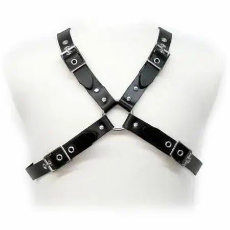 Mister B kožni body harness crni podesive ukrštene trake S-XL