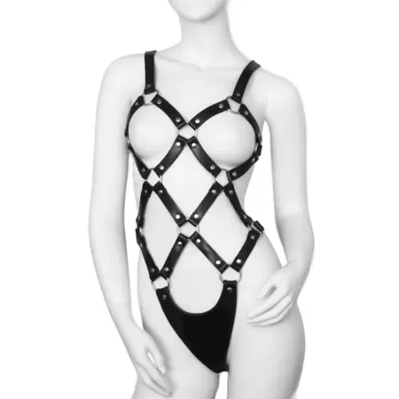 S8 kožni body harness za žene, podesiv, crni, veličina S-XL