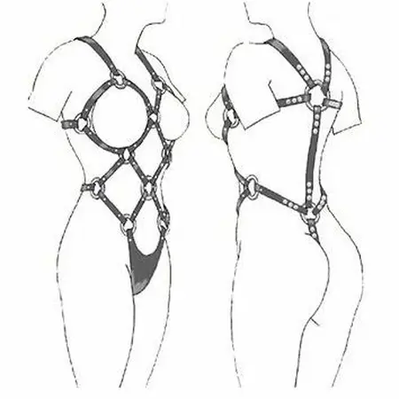 S8 kožni body harness za žene, podesiv, crni, veličina S-XL