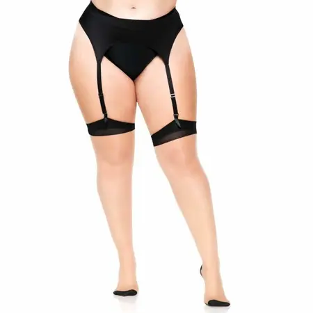 Leg Avenue plus size dvobojne prozirne čarape do butina sa šavom i kubanskom petom