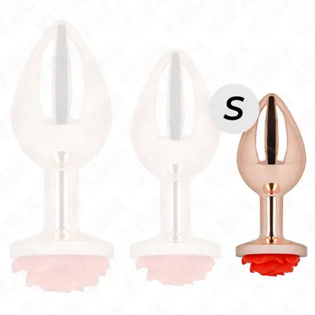 Kink ružičasto-zlatni intimni čep S sa crvenim ukrasom ruže, nerđajući čelik 7,8cm