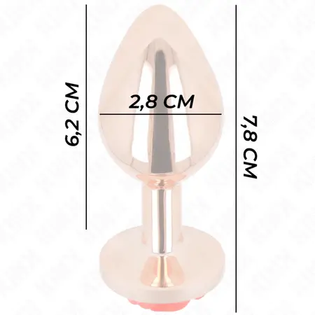 Kink ružičasto-zlatni intimni čep S sa crvenim ukrasom ruže, nerđajući čelik 7,8cm