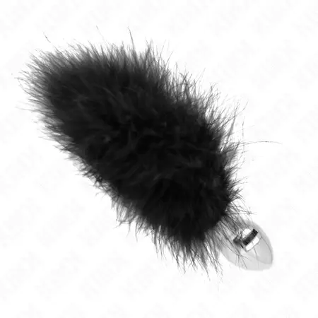 KINK intimni čep od nerđajućeg čelika L 11x7cm sa crnim sintetičkim perjem 11cm