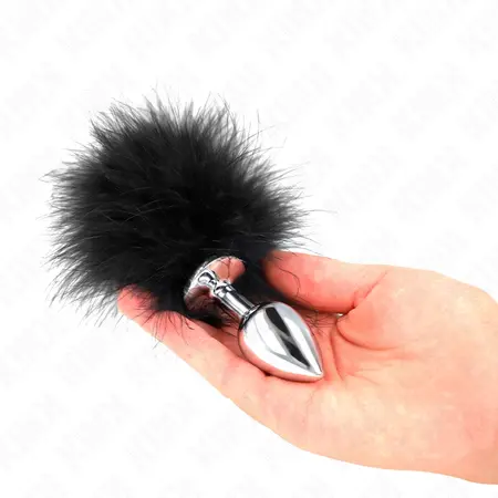 KINK intimni čep od nerđajućeg čelika L 11x7cm sa crnim sintetičkim perjem 11cm