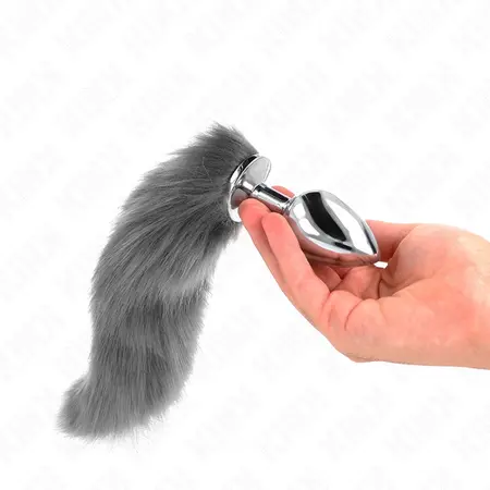 KINK intimni čep L silikonski sivo-beli rep 10x4cm | 40cm sintetički rep