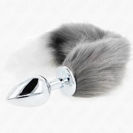 KINK intimni čep L silikonski sivo-beli rep 10x4cm | 40cm sintetički rep