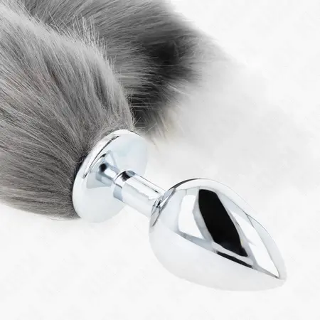 KINK intimni čep L silikonski sivo-beli rep 10x4cm | 40cm sintetički rep