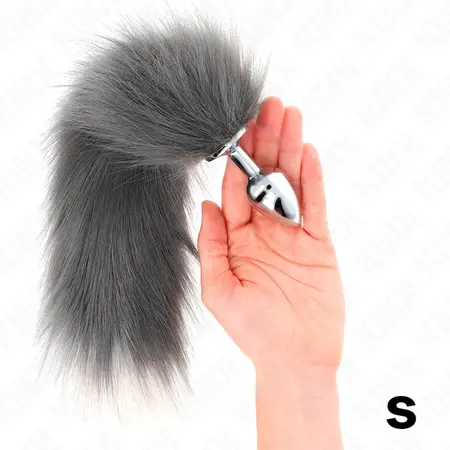 KINK intimni čep S sivo-beli sintetički rep 7x3cm rep 40cm