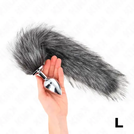 KINK intimni čep L sa 40cm sintetičkim sivim repom – 10x4cm silikon