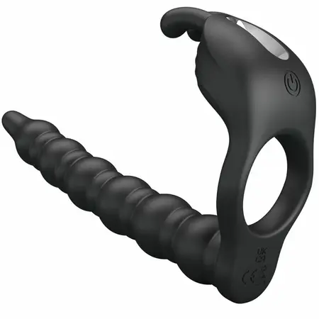 Pretty Love Blackney Silicone Intimate Support Ring with Vibrating Plug, Black
