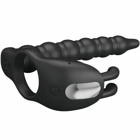Pretty Love Blackney Silicone Intimate Support Ring with Vibrating Plug, Black