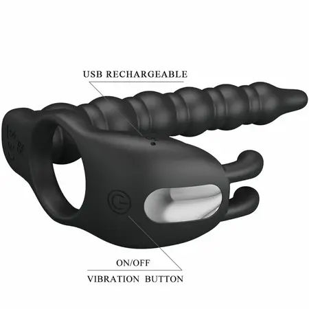 Pretty Love Blackney Silicone Intimate Support Ring with Vibrating Plug, Black