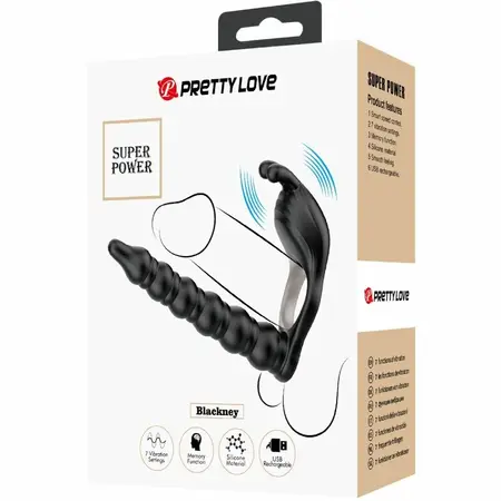 Pretty Love Blackney Silicone Intimate Support Ring with Vibrating Plug, Black