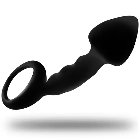 OHMAMA Rebrasti Silikonski Analni Čep sa Sigurnosnim Prstenom 12.2cm Crni