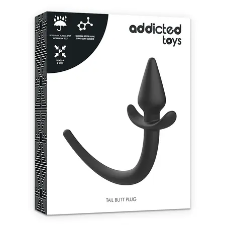Addicted Toys Puppy Tail Silikonski Čep - Ergonomski, Crni, 7 cm