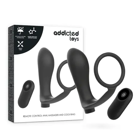 Addicted Toys Crni Punjivi Set Analnog Čepa i Prstena sa Daljinskim Upravljanjem