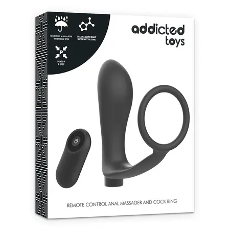 Addicted Toys Crni Punjivi Set Analnog Čepa i Prstena sa Daljinskim Upravljanjem
