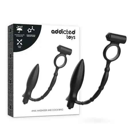 Addicted Toys Intimni čep i vibrirajući prsten set, Silikon, 27 cm, Crni