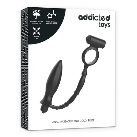 Addicted Toys Intimni čep i vibrirajući prsten set, Silikon, 27 cm, Crni