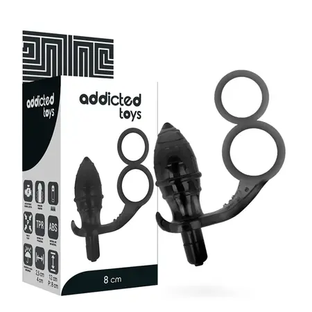 Addicted Toys Double Black Ring Intimate Plug with Vibrating System 12cm