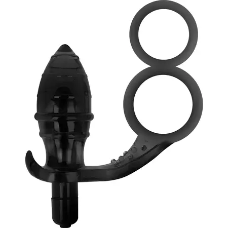 Addicted Toys Double Black Ring Intimate Plug with Vibrating System 12cm
