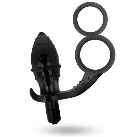 Addicted Toys Double Black Ring Intimate Plug with Vibrating System 12cm