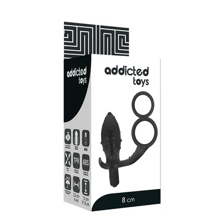 Addicted Toys Double Black Ring Intimate Plug with Vibrating System 12cm