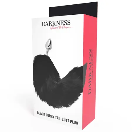 Darkness Srebrni intimni čep 8 cm sa crnim veštačkim krznenim repom