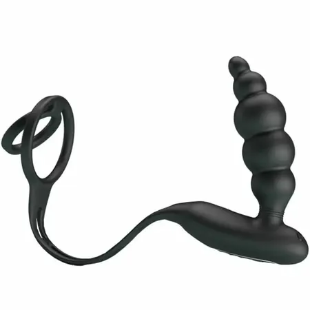 Pretty Love Vibrating Silicone Double Intimate Ring Set, Black, USB Rechargeable